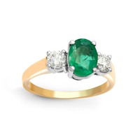 18ct Gold Jewelco London Diamond Green Emerald Trilogy Engagement Ring 8mm