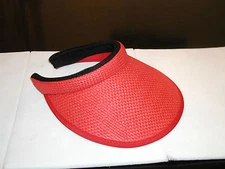 SUN HAT VISOR WIDE BRIM RED STRAW SOCIETY GOLF GARDEN !