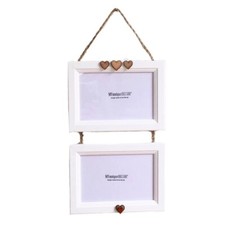 Handmade Double White Wood Picture Photo Frame Hanging Heart Vintage 6x4 6 x 4