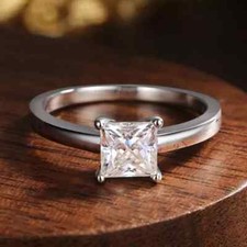 14K White Gold Plated 2Ct Princess Lab Created Diamond Solitaire Engagement Ring
