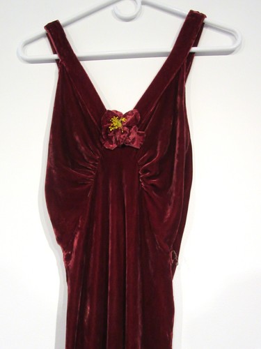 ANTICO ABITO VINTAGE ANNI 30 ROSSO TAGLIO SBIADITO SETA VELLUTO SCHIENA BASSA ABITO MED. GRANDE F7 - Foto 11 di 21