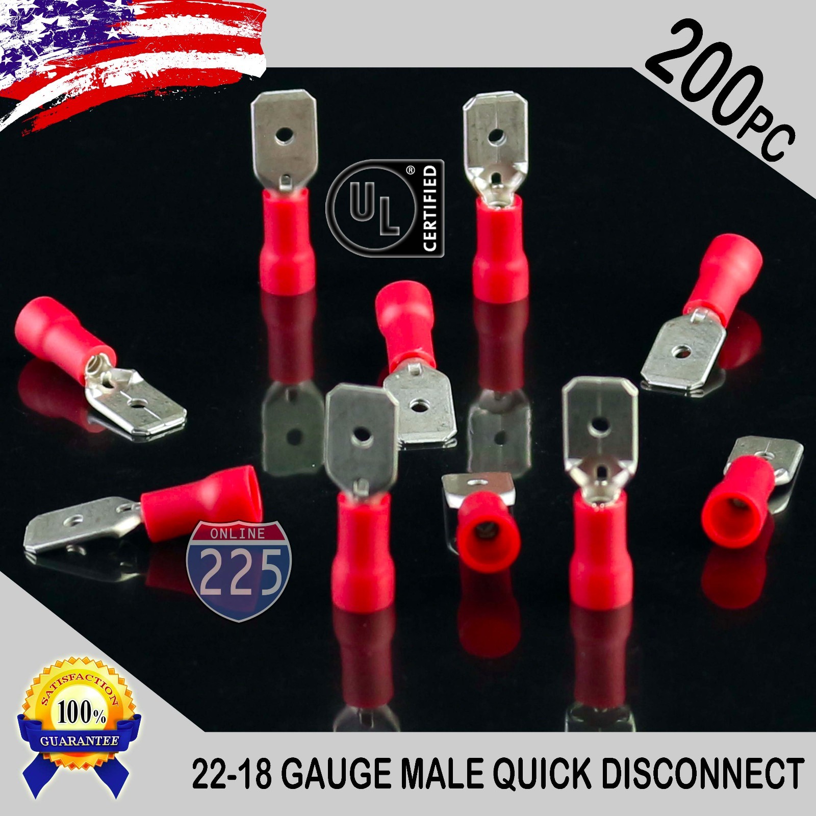 Paquete de 200 terminales de engarce de vinilo rojo calibre 22-18 macho de desconexión rápida .250