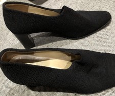 Vtg Charles Jourdan Made n Paris Black Crinkle Fabric Classic Heels Pumps Sz 7.5