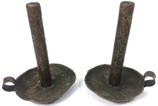 Vtg Set of 2 Brass Candle Stick Holders Finger Handle Tray 7.5" Farmhouse Decor