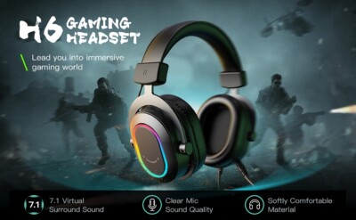 Dynamic RGB Gaming Music Headset with Mic Over-Ear Headphone 7.1 Surround Sound