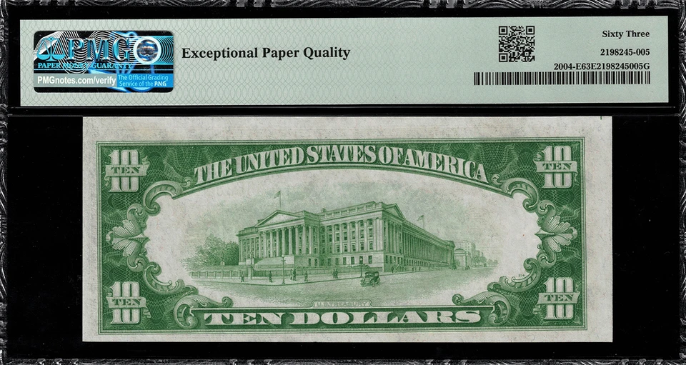 1934 $10 Federal Reserve Note Richmond FR.2004-E Light Green Seal - PMG 63 EPQ - Image 2 of 2