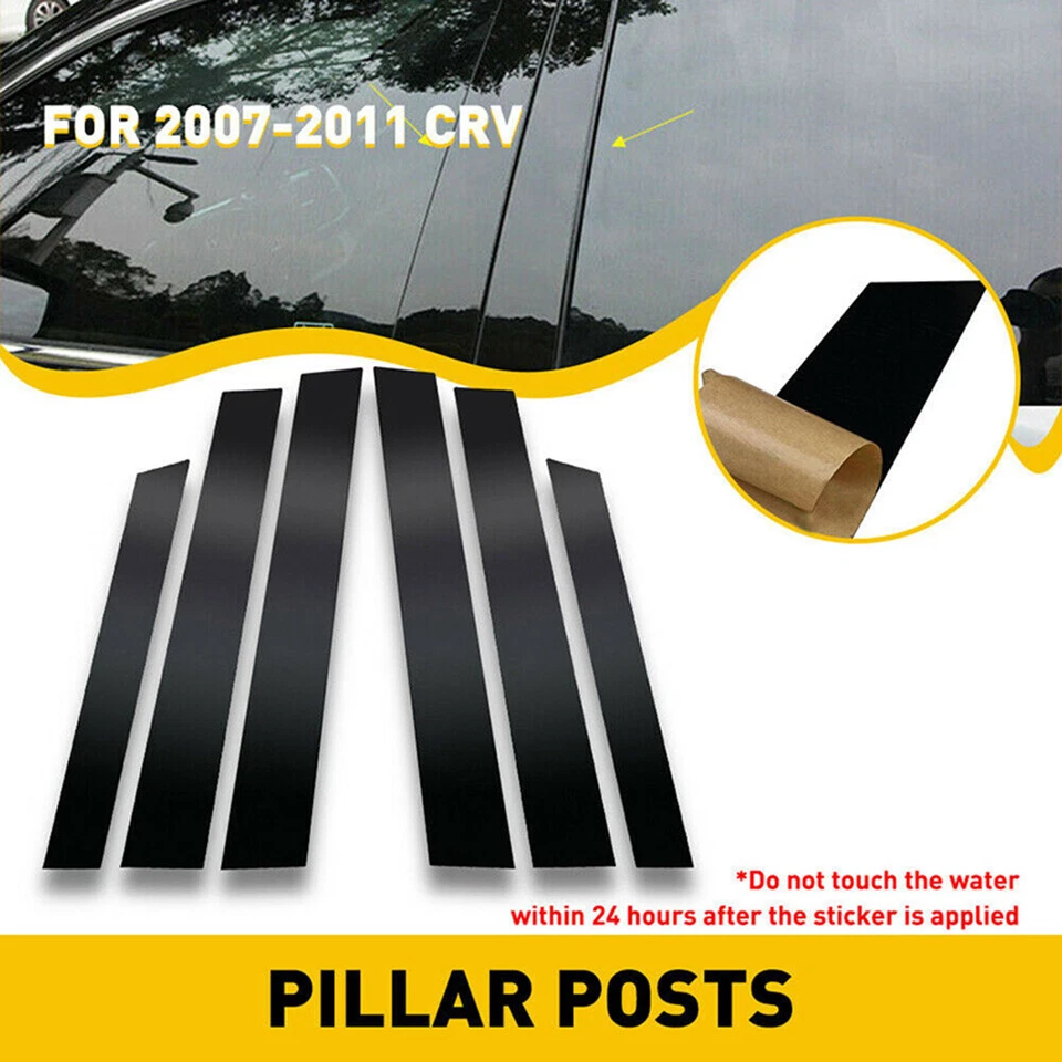 6X Postes de pilar negro brillante para puerta ventana cubierta apta para Honda CR-V 2007-2011 Foto 4 de 4