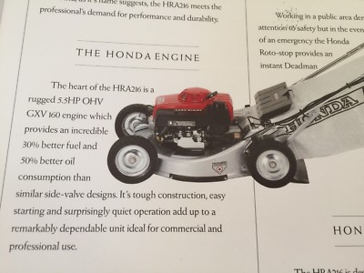HONDA HRA216 Professional Mower Original 1987 Vintage Sales