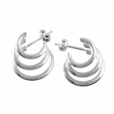 925 Silver Triple Hoop Earrings, 16mm