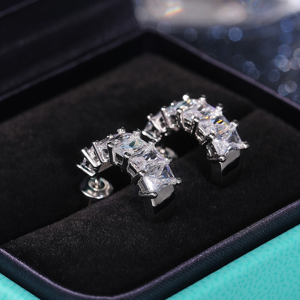 Sparkle Earring's For Her Silver Plated Half Hoop Earring 5 CT Simulated Diamond