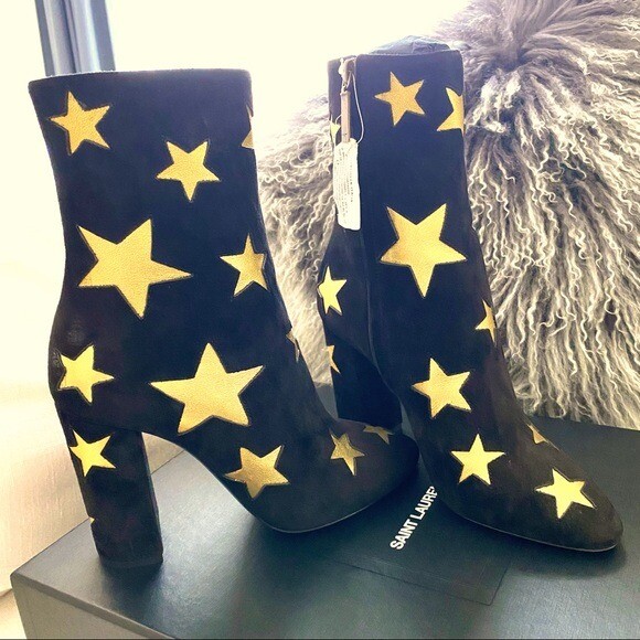 SAINT LAURENT Stivaletti in pelle scamosciata nuovi con scatola YSL lou 100 stelle taglia 37