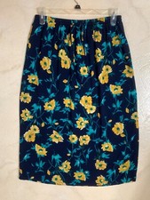 Vintage Sag Harbor Navy Blue Floral Size Large Petite Skirt Made In Malaysia