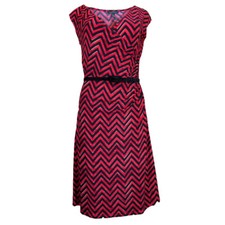 RALPH LAUREN Women's Chevron-Print Cap Sleeve Belted Surplice Dress, Size-M
