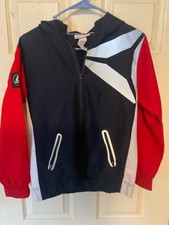 REEBOK BOYS SIZE L 10/12 RED, WHITE  BLUE WINDBREAKER HOODIE PREOWNED