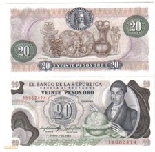 COLOMBIA 20 PESOS ORO 1983 PICK 409 D UNC