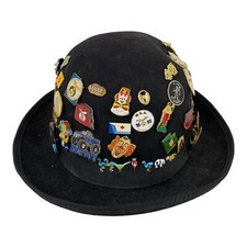 Dorfman Pacific, Oakland CA Black Bowler Hat with Pin Collection 7 1/8