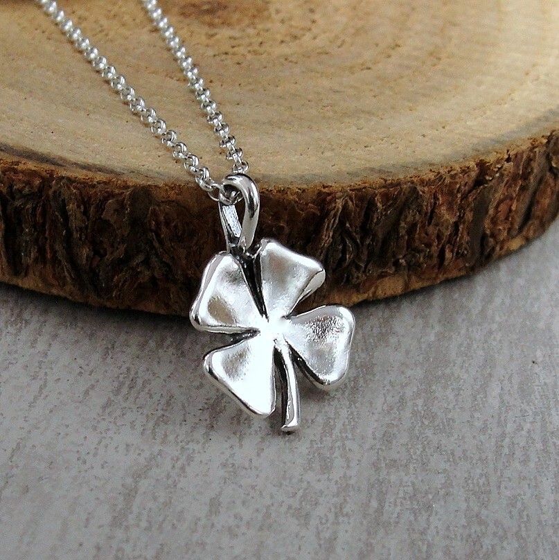 925 Sterling Silver Lucky Four Leaf Clover Necklace - Good Luck Shamrock  Jewerly