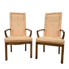 Vintage Drexel Heritage Asian Modern Pecan High Back Armchairs or Dining Chairs