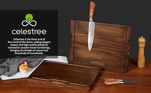 2 - in - 1 Magnetic Knife Block Holder with 16"x11" Cutting Board, Crafted from - Picture 5 of 9