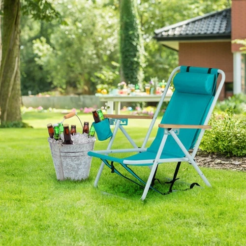 Folding Beach Chair 4 Position Portable Backpack Foldable Camping Chair - Picture 4 of 9
