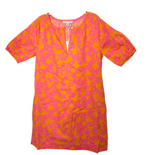 Free Assembly Pullover Dress Women's S Pink Orange Floral Stretch Cuffs Pockets