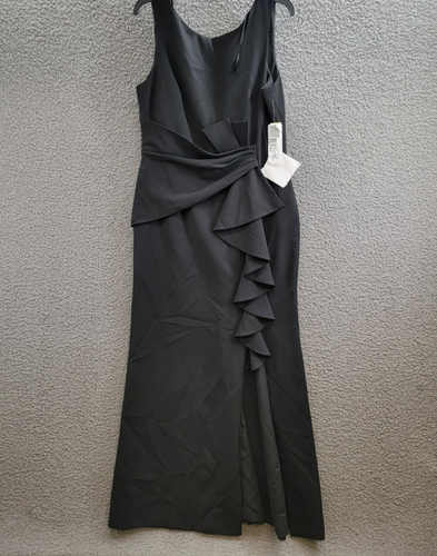 Eliza J Sleeveless Cascading-Ruffle Gown Women's 14 Black Boat Neck Back Zip - Picture 2 of 16