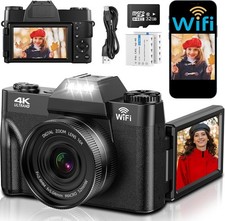 4K Digitalkamera mit WLAN, 75MP Kompaktkameras - 3 Inch 180 Grad Autofokus