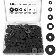 240 Pcs Rubber Washers Assortment Kit, 6 Sizes: 12/16/18/20/25/30 Mm, Black