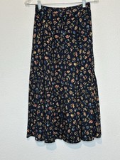 Vtg Dark Floral Midi Maxi Skirt Womens 5/6 Fairy Whimsigoth Cottage Grunge 25x31