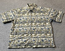 Vtg Campia Moda Hawaiian Shirt Mens XL Taupe Buttons Pocket Beach Nautical Korea