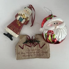 Primitive Christmas Decor Lot Santa Ornaments Plaque Glass Farmhouse Set