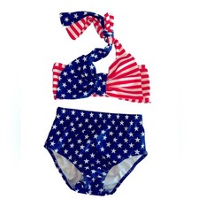 American patriotic toddler halter USA two piece bikini size 120 red white blue