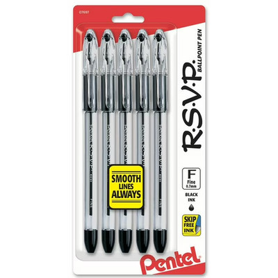 5  Pentel RSVP Ballpoint Pen, (0.7mm), Fine Line, Black