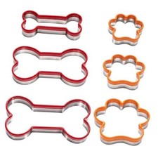 6 pcs Dog Bone Cookie Cutters Set - Treats Molds, Paw Print Shapes