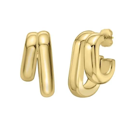 Pendientes Aro De Doble Fila Grande Y Pequeño Chapados En Oro 14K Plata 925