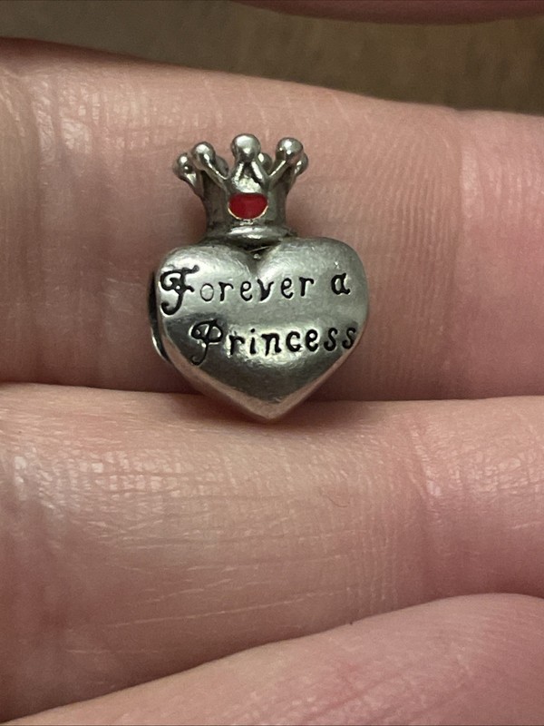 Disney Sterling Silver 925 "Forever A Princess" Heart and Crown Bead Charm