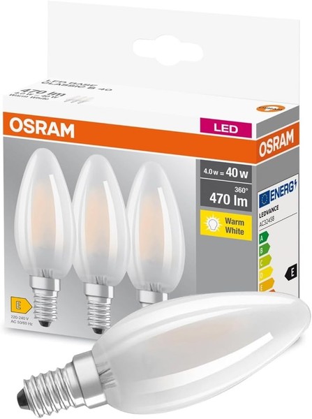 Osram Led Base Classic B Lampe Kerzenform E14 Matt 2700K 3Er Pack Ersatz 40W-image