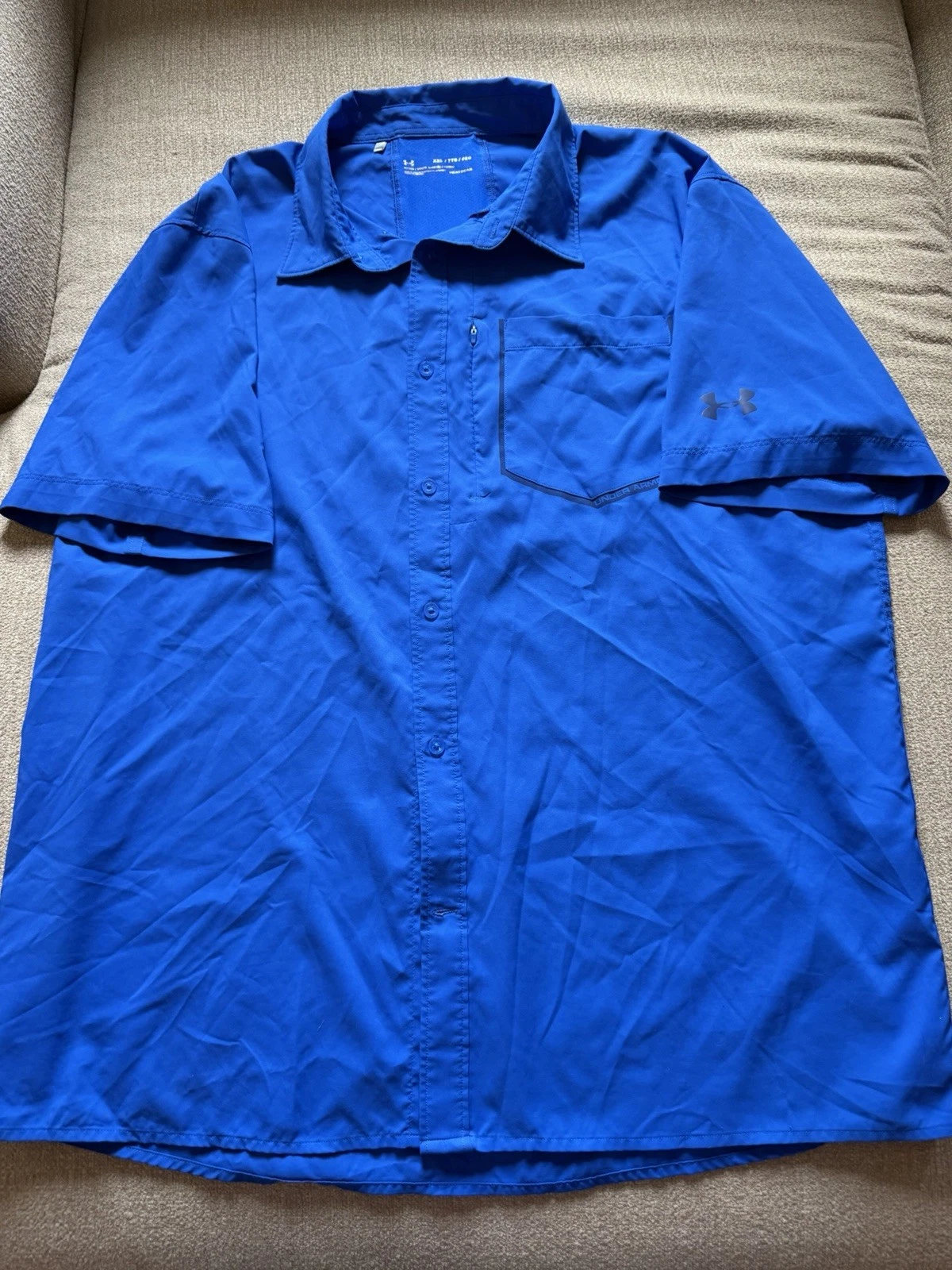 Under Armour HeatGear Men'sXXL Fitted Blue Short SleeveVented Fishing Shirt