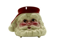 Unbranded 1950s Small Ceramic Christmas Santa Claus Head Planter Vase Left Side