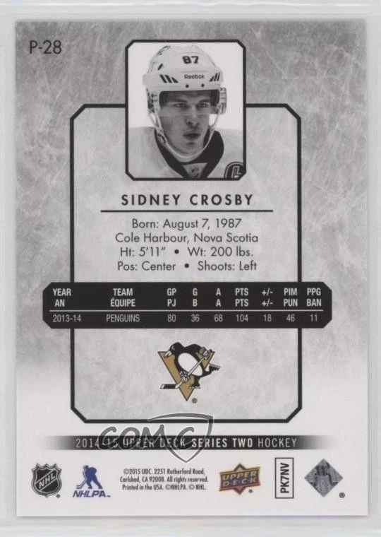 2014-15 Upper Deck Portraits Sidney Crosby #P-28 - Image 2 of 2