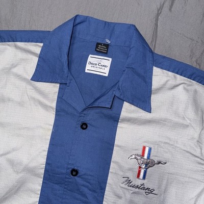 David Carey Originals Shirt Mens Large  Blue Ford Mustang Colorblock Button Up