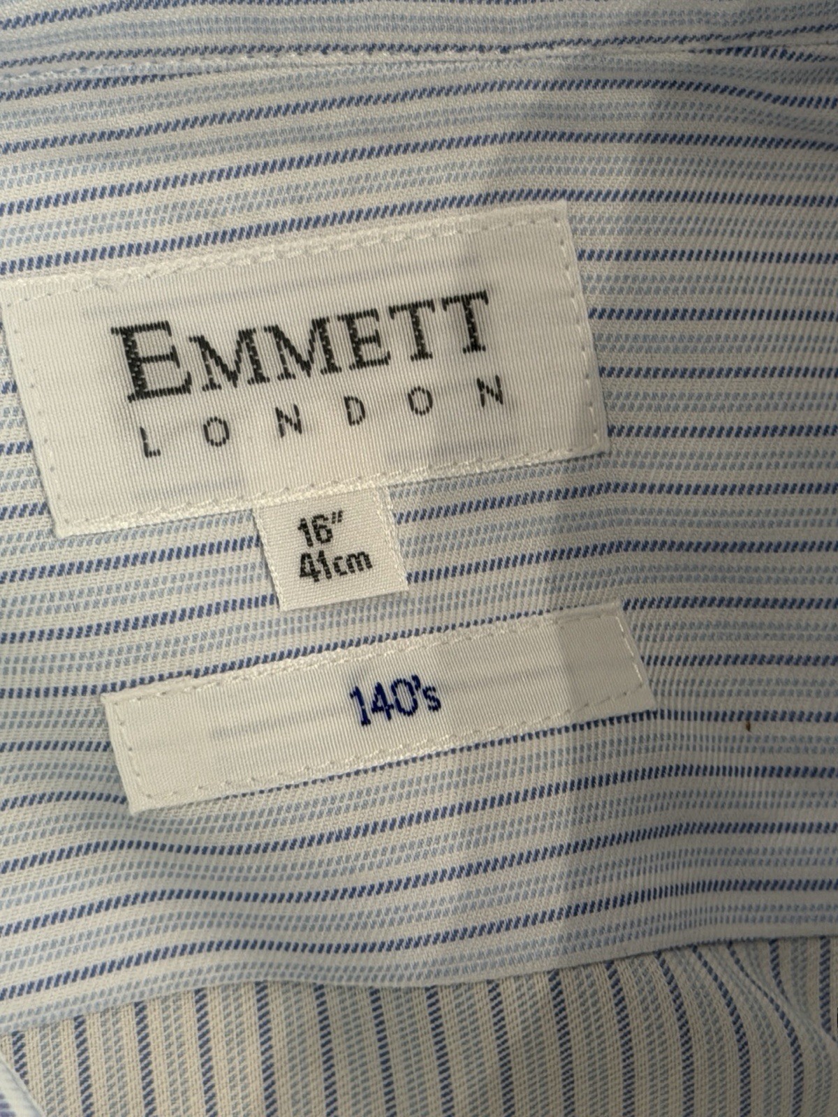 Emmett London Men's Dress Shirt French Cuff 140's Blue Stripe Twill 16 41cm Luxe image 5