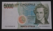Italy 5000 Lire Banknote - 1985 - PD656888H - Banca D Italia Cinquemila Bellini