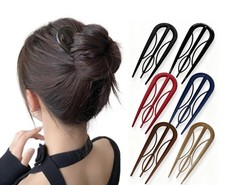 6 PCS French Hair Pin Retro UShaped Fork Clips Internal Teeth Buns Tortoise