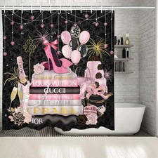 Fashion Shower Curtain, Pink and Black Luxury Shower Curtains Girly Floral Sh...