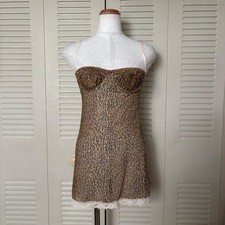 Vintage D&G Dolce & Gabbana 90s Leopard Lace Mini Slip Dress M Archive