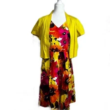 Studio 1 Floral Casual and Preppy Dress with Yellow Bolero Jacket Size 10
