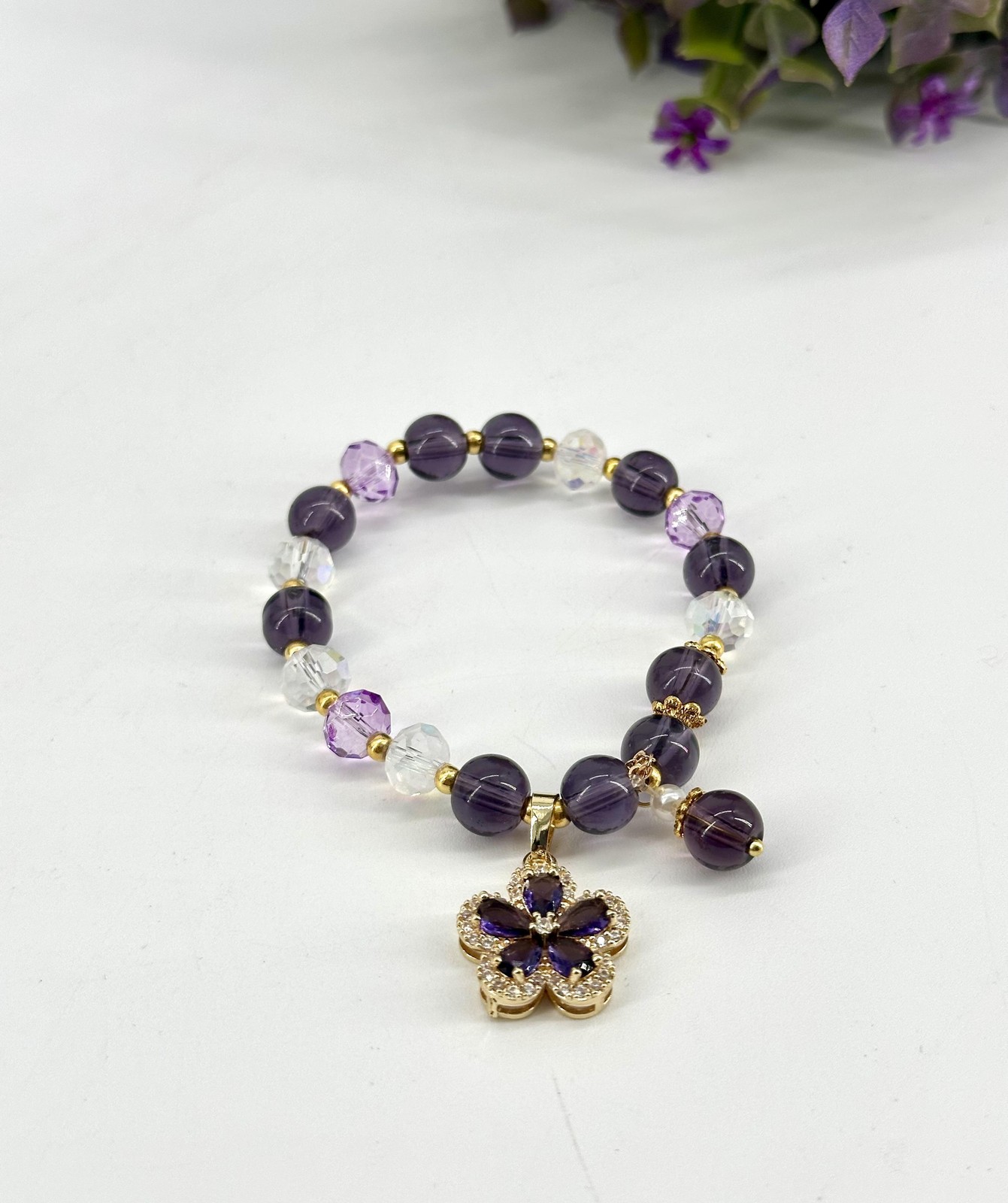 Bracelet élastique améthyste violette idéal pour vos séances de yoga - 3