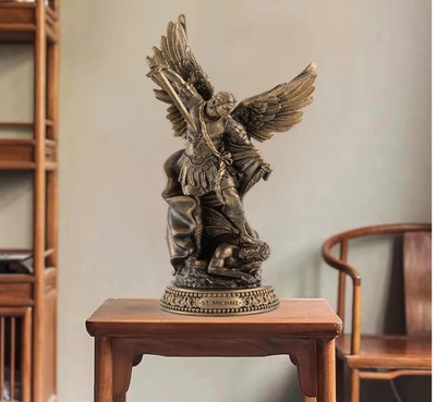 8 inch Bronze-Tone St Michael Archangel Statue San Miguel Arcangel Decor