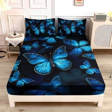 Dream Blue Butterfly Fitted Sheet Queen Size,Boho Bedding for Kids Boys Girls...
